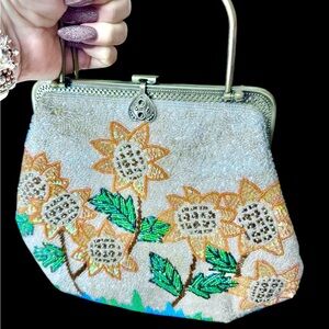 Embroidered Floral Sunflower Purse Hand beaded